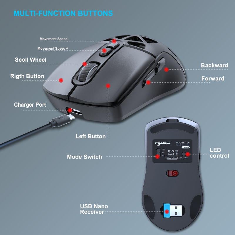 2.4G+Bluetooth 5.1 wireless dual-mode gaming mouse